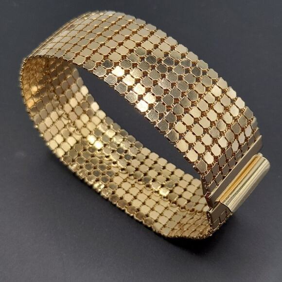 Vintage Gold Mesh Wide Classic Bracelet, Gold Tone, 6 3/4 Inches - Picture 5 of 11